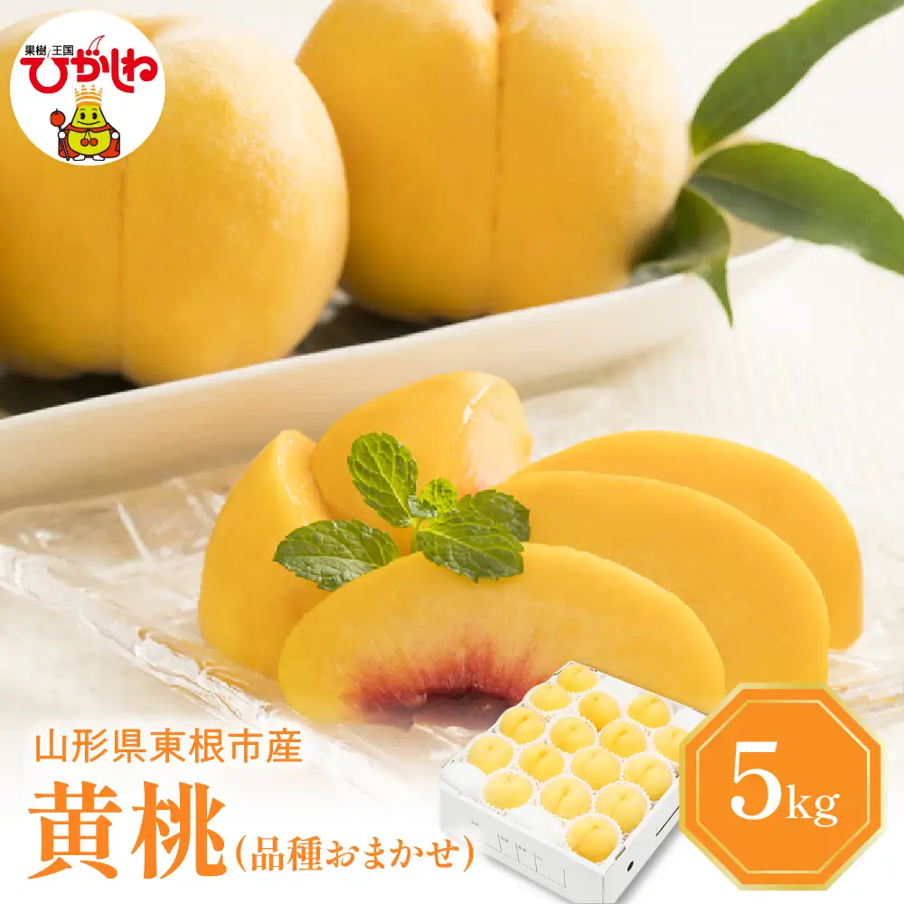【2026年産 先行予約】 黄桃 (品種おまかせ) 5kg 秀品 化粧箱入り 東根農産センター提供 山形県 東根市 hi027-262 （東北 果物 フルーツ くだもの もも 桃 黄桃 ピーチ 品種おまかせ 箱入り 期間限定 冷蔵配送 先行受付 令和8年産 取り寄せ グルメ ご当地 特産直送 送料無料 ふるさと納税）