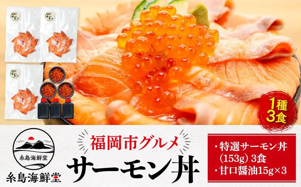 福岡市グルメ糸島海鮮堂のサーモン丼3食セット | 福岡県 福岡市 福岡 九州 返礼品 お取り寄せグルメ 取り寄せ グルメ 食品 お取り寄せ 魚介類 魚介 海産物 海の幸 水産 サーモン 鮭 シャケ しゃけ サケ さけ 海鮮