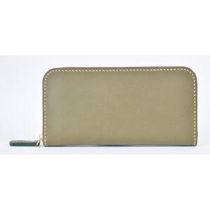 栃木レザー使用｜滑らか本革ラウンドファスナー長財布｜Round zip wallet 01｜オリーブ｜minca（全7色）