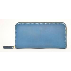 栃木レザー使用｜滑らか本革ラウンドファスナー長財布｜Round zip wallet 01｜ブルー｜minca（全7色）