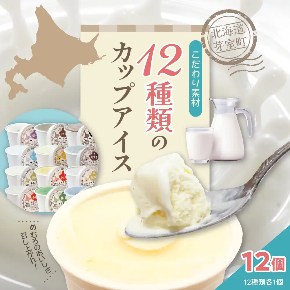 カップ アイスクリーム 95ml × 12 種 セット みるく 山わさび かぼちゃ とうもろこし 黒豆きなこ あずき 抹茶 黒ごま チョコア（チョコ ココア） チョコヒー（チョコ コーヒー）ラムレーズン ヨーグルト 牛乳 スイーツ 詰め合わせ 北海道 十勝 芽室町me008-002c