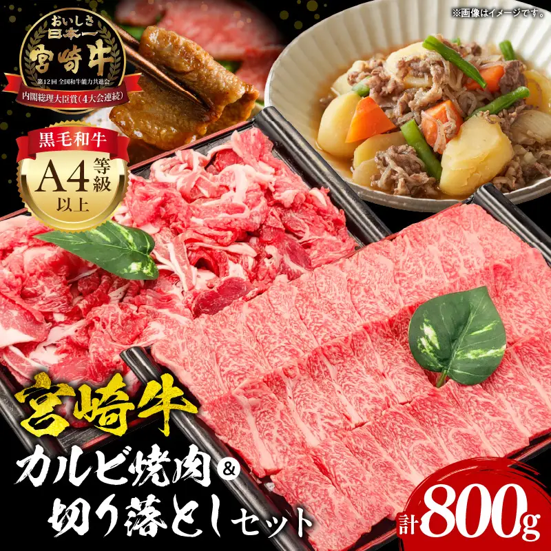牛肉 カルビ焼肉 牛肉[宮崎牛 切り落とし セット 800g]