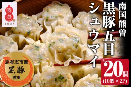 鹿児島県志布志産黒豚使用 南国熊曽黒豚五目シュウマイ 計20個(10個x2パック) a0-333