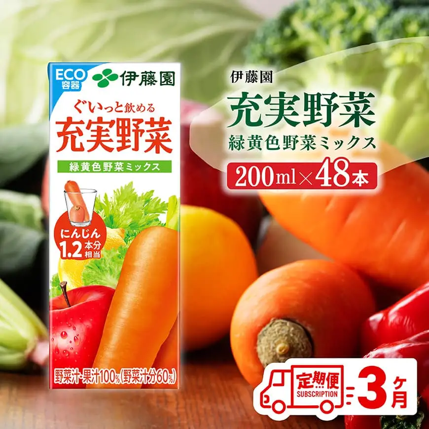 【3ヶ月定期便】伊藤園 充実野菜 緑黄色野菜ミックス（紙パック）200ml×48本 【 全3回 飲料類 野菜ジュース 野菜 ジュース ミックスジュース 飲みもの】