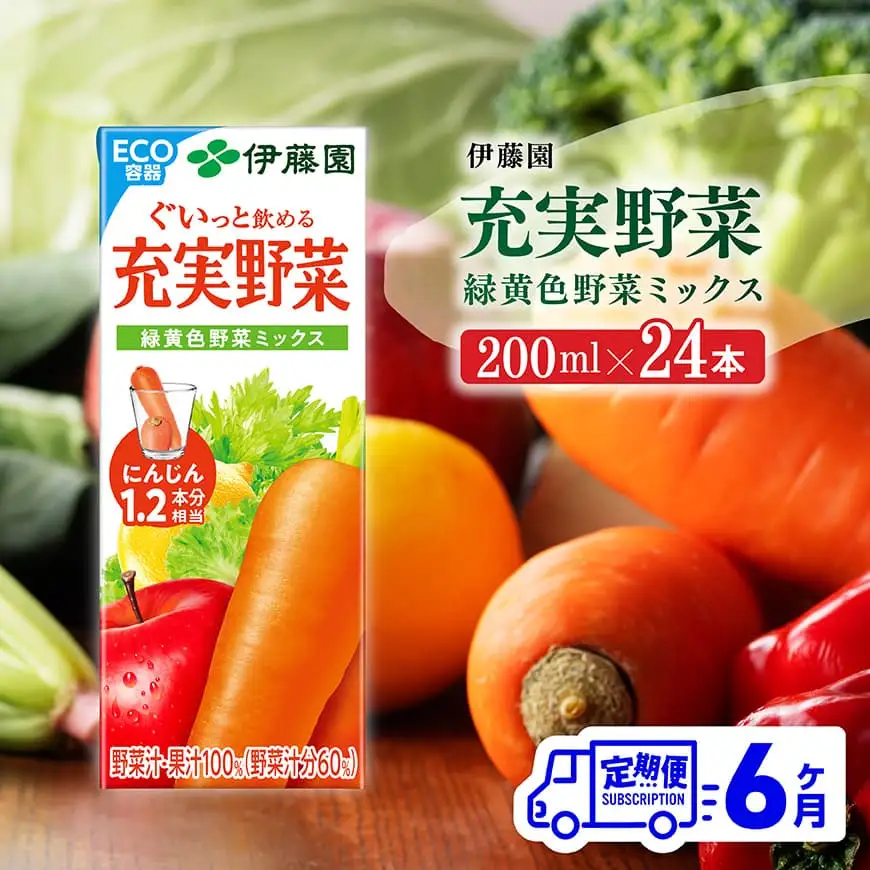 【6ヶ月定期便】伊藤園 充実野菜 緑黄色野菜ミックス（紙パック） 200ml×24本 【 全6回 飲料類 野菜ジュース 野菜 ジュース ミックスジュース 飲みもの】