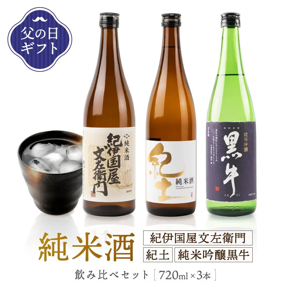 ［父の日ギフト］紀州の地酒　純米酒紀伊国屋文左衛門　純米酒紀土　純米吟醸黒牛　飲み比べセット［6月15日～21日発送］
