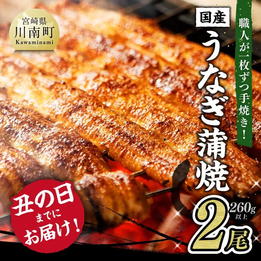 【丑の日までにお届け！】ひむか山道うなぎ蒲焼2尾分(260g以上) 【 国産 九州産 宮崎県産 うなぎ ウナギ 鰻 鰻の蒲焼き 蒲焼 】 