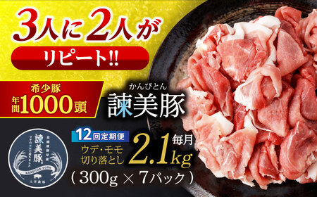 【12回定期便】＜特Aのブランド米で育てた＞諫美豚切り落とし 2.1kg / 諫美豚 豚肉 切り落とし 肉 豚 お肉 国産 人気 スライス / 諫早市 / 株式会社土井農場 [AHAD022]