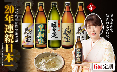 G7-2230／【 定期便 】 6回届け・ 焼酎 4種5本 飲み比べセット 【5合瓶（芋）】 温泉水仕立て！ 財宝