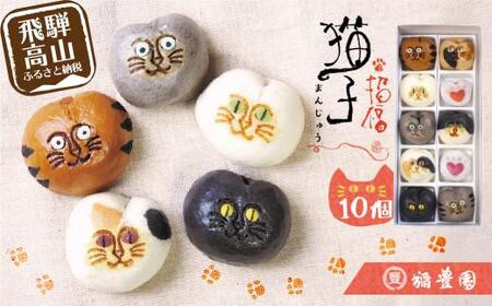 猫子づくし 饅頭 詰合せ 10個入り まんじゅう 猫まんじゅう 詰め合わせ お菓子 お茶請け 贈答 ギフト プレゼント バレンタイン ホワイトデー 母の日 飛騨高山 稲豊園 JW002