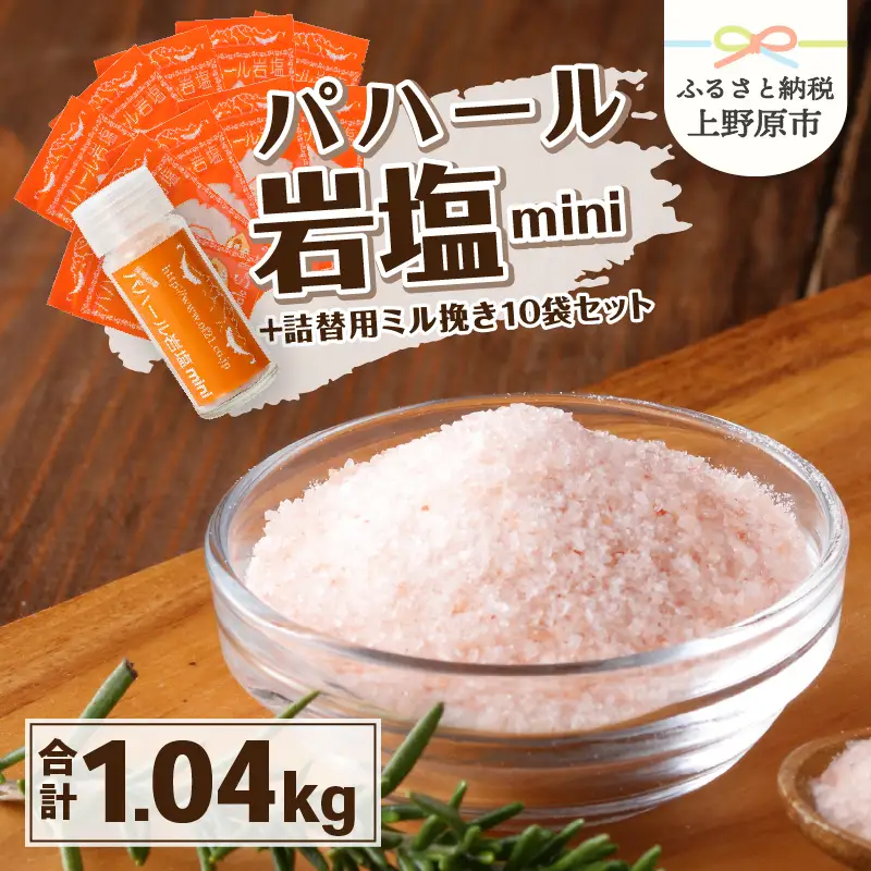 パハール岩塩mini＋詰替用ミル挽粉末100ｇ×10袋 岩塩 塩 パハール岩塩 mini 天然 無添加 旨み 詰替用 ミル挽粉末 100ｇ 10袋 贈り物 ギフト プレゼント 送料無料 山梨県 上野原市