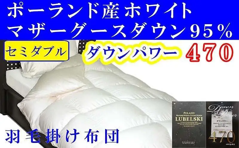 【羽毛布団】掛け布団 セミダブル ポーランド産マザーグース95％ ダウンパワー470 【BE089】
