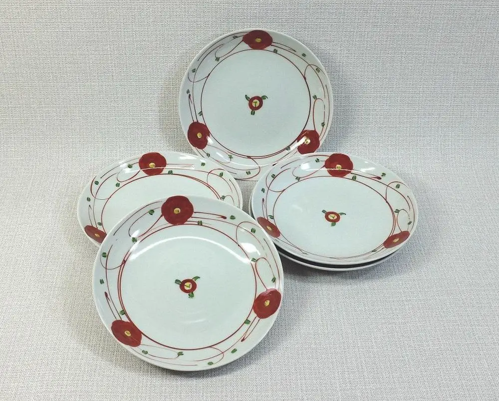 【波佐見焼】１５.５×２.５ｃｍ皿５枚組 赤絵小花 【西海陶器】 ５ ６３２８３