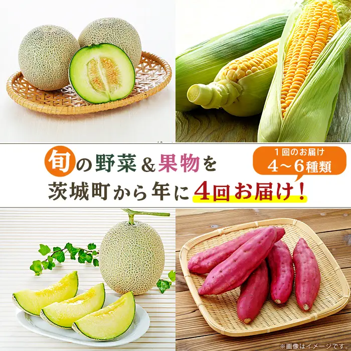162 定期便 果物 フルーツ 野菜 茨城町 旬 年に4回 お届け お楽しみ メロン サツマイモ とうもろこし 等