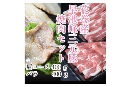早池峰三元豚　バラ・肩ロース８００ｇセット 【375】