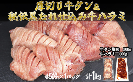 厚切り牛タン塩味500ｇ・味付け牛ハラミ500ｇ各1Ｐ【842】