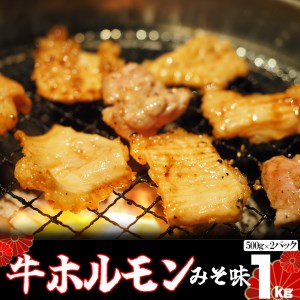 味付け牛ホルモン 秘伝のたれ漬け みそ味 1kg（500g×2パック） 【1157】
