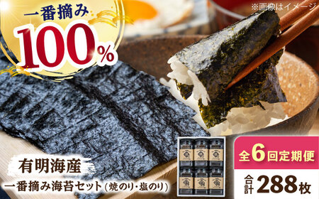 【6回定期便】  有明海産 一番摘み海苔セット（ボトル焼きのり・塩のり） / 海苔 [IAY011]