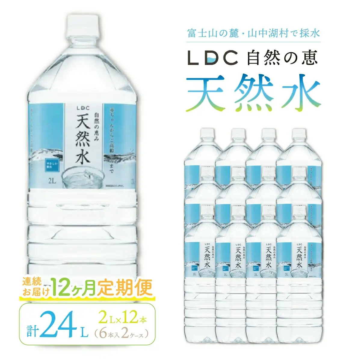 【12カ月定期便】自然の恵み天然水　2L×12本（6本入り2ケース）　計24L　を12カ月連続でお届け　※沖縄・離島配送不可