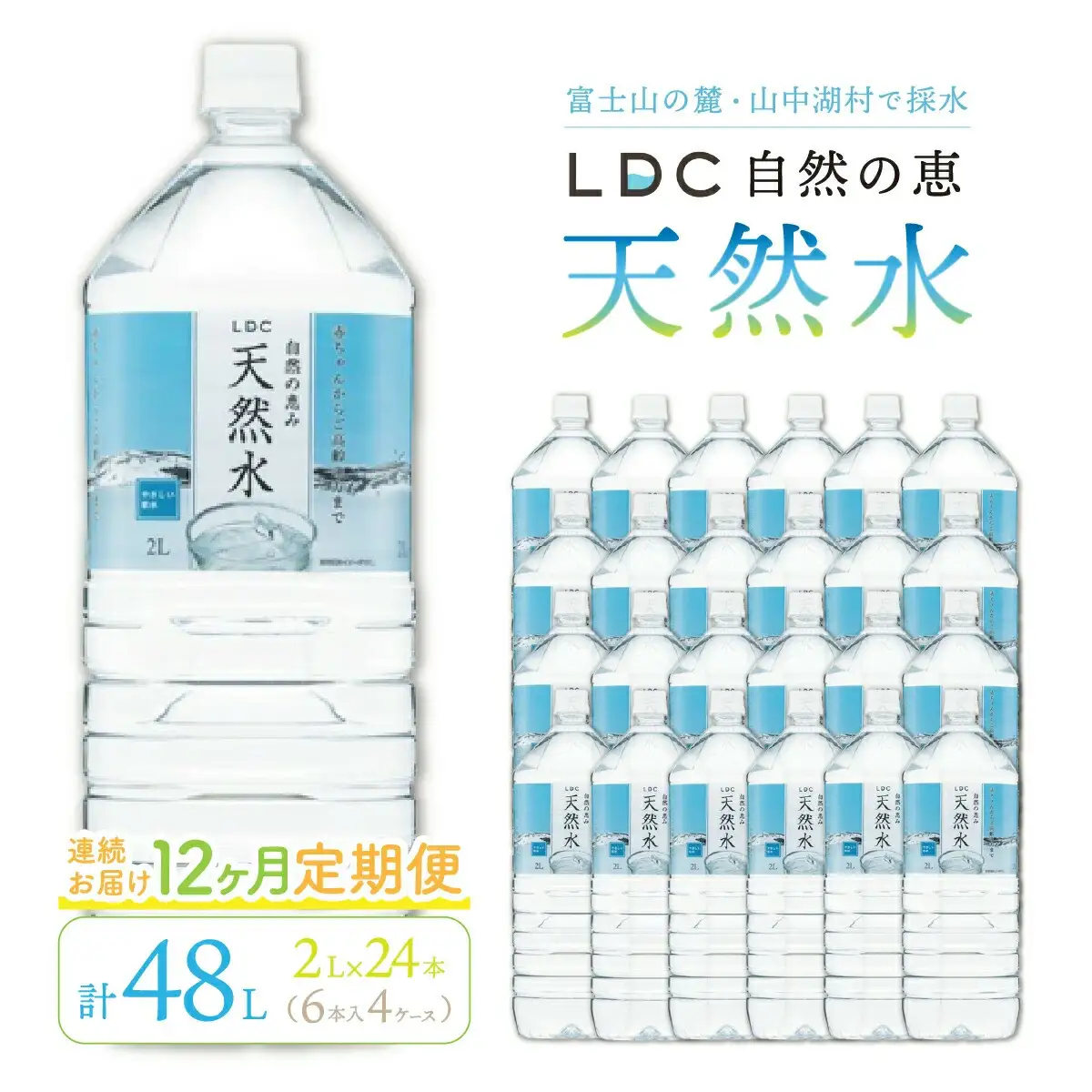 【12カ月定期便】自然の恵み天然水　2L×24本（6本入り4ケース）　計48L　を12カ月連続でお届け　※沖縄・離島配送不可