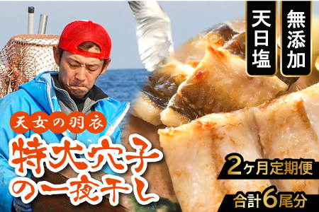 【2ヶ月定期便】特大 穴子 一夜干し 3尾×2回 計6尾【定期便 50cm前後 3尾 2回 合計6尾 穴子干物 島根県産 大田市産 あなご 干物 特大サイズ 無添加 天日塩 冷凍 真空パック】