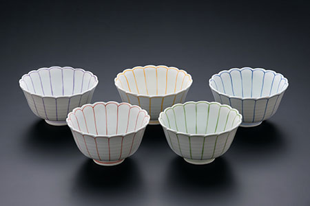 【伊万里焼】菊割どんぶり5色セット 035-H211