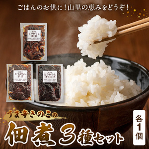 上毛町産　うま辛きのこの佃煮3種セット（椎茸・平茸・きくらげ）_T06104