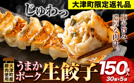 餃子 うまかポーク生餃子 150個 タレ付き 大津町限定返礼品 冷凍餃子 ギョウザ《30日以内に出荷予定(土日祝除く)》大津町産豚肉使用 九州産キャベツ使用（大津町産含む）皮モチモチ 肉汁溢れる ぎょうざ （30個×5袋） 