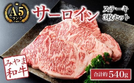 C13【みやま 和牛 A5ランク】サーロインステーキ3枚セット（合計約540g）