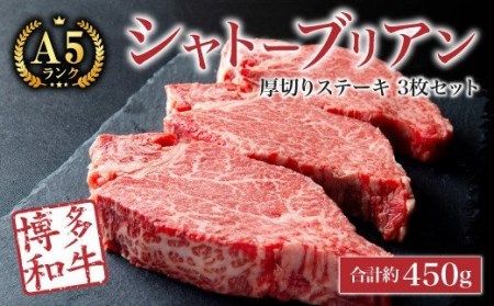 D9【数量限定】博多和牛 A5等級 シャトーブリアン 厚切り ステーキ 3枚