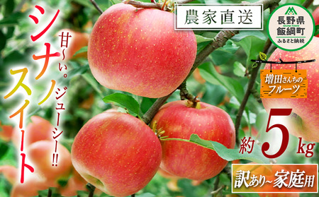 りんご シナノスイート 家庭用 〜 訳あり 5kg 増田ファーム 沖縄県への配送不可 2026年10月上旬頃から2026年10月中旬頃まで順次発送予定 令和8年度収穫分 信州 果物 フルーツ リンゴ 林檎 長野 予約 農家直送 長野県 飯綱町 [0903]