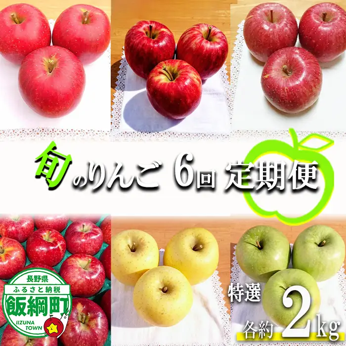 旬のりんご 【 定期便 】 特選 2kg × 6回 やまじゅうファーム 沖縄県への配送不可 2026年8月下旬頃から2027年1月下旬頃まで順次発送予定 令和8年度収穫分 信州の環境にやさしい農産物 減農薬栽培 長野県 飯綱町 [0856]