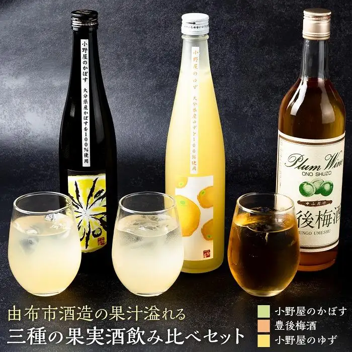 【小野酒造】果実酒 3種 計3本 飲み比べセット（小野屋のかぼす・豊後梅酒・小野屋のゆず）