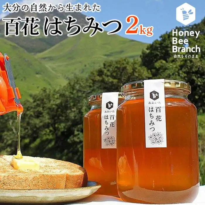 由布市産 「おおいた百花はちみつ」2kg（１kg入瓶×2本）