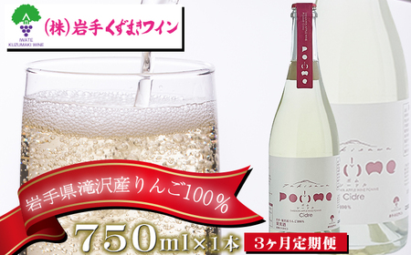 滝沢りんごワイン ポムシードル 750ml 3ヶ月定期便 【岩手くずまきワイン】 ワイン 酒 シードル スパークリングワイン 定期便  お酒 林檎 リンゴ りんご アップル 贈り物 プレゼント ギフト プチギフト バレンタインデー ホワイトデー クリスマス 人気 オススメ おすすめ