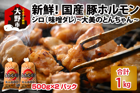 大美のとんちゃん（白）豚ホルモン シロ 味噌ダレ 1kg（500g×2パック）ホルモン 豚 白 バーベキュー 冷凍