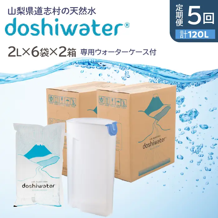 【山梨　道志村の天然水】doshiwater (2l×6袋×2箱)　初回のみ専用ウォーターケース付【5回定期】DSF004