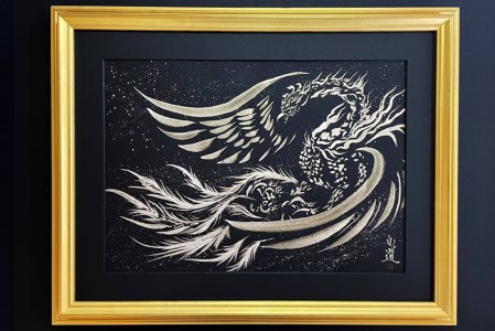 現代水墨画家 絵師白道 作「銀の鳳凰」｜絵画 アート インテリア 手描き [0621]