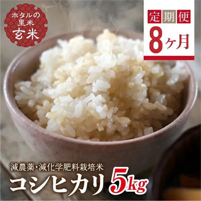  ＜定期便8ヶ月＞【ホタルの里米】環境に配慮し農薬を減らした栽培米 コシヒカリ玄米5kg  F4D-2286