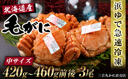 【中サイズ】北海道産 冷凍ボイル毛ガニ (420g-460g前後)3尾 AS082