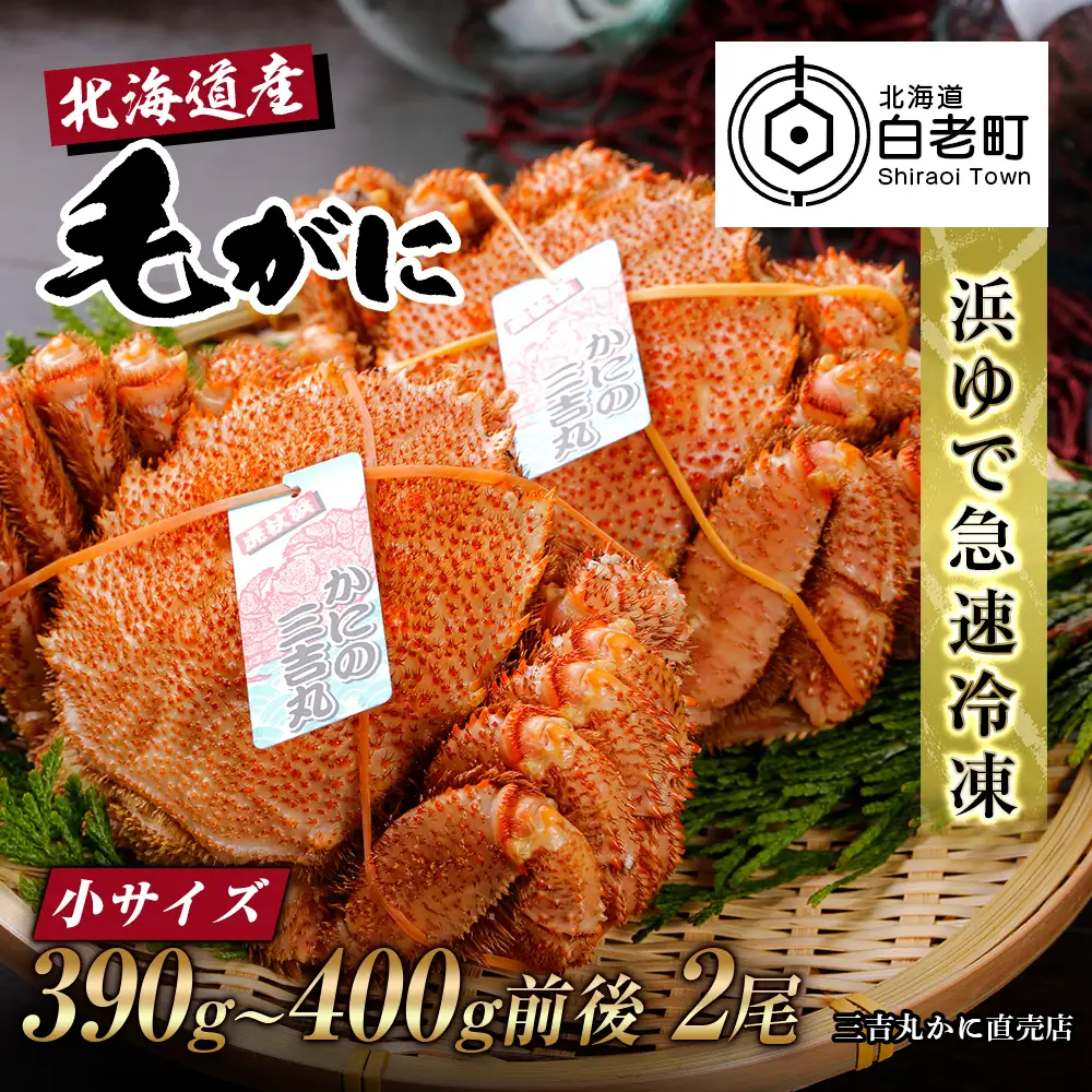 【小サイズ】北海道産 冷凍ボイル毛ガニ (390g-400g前後) 2尾 AS084