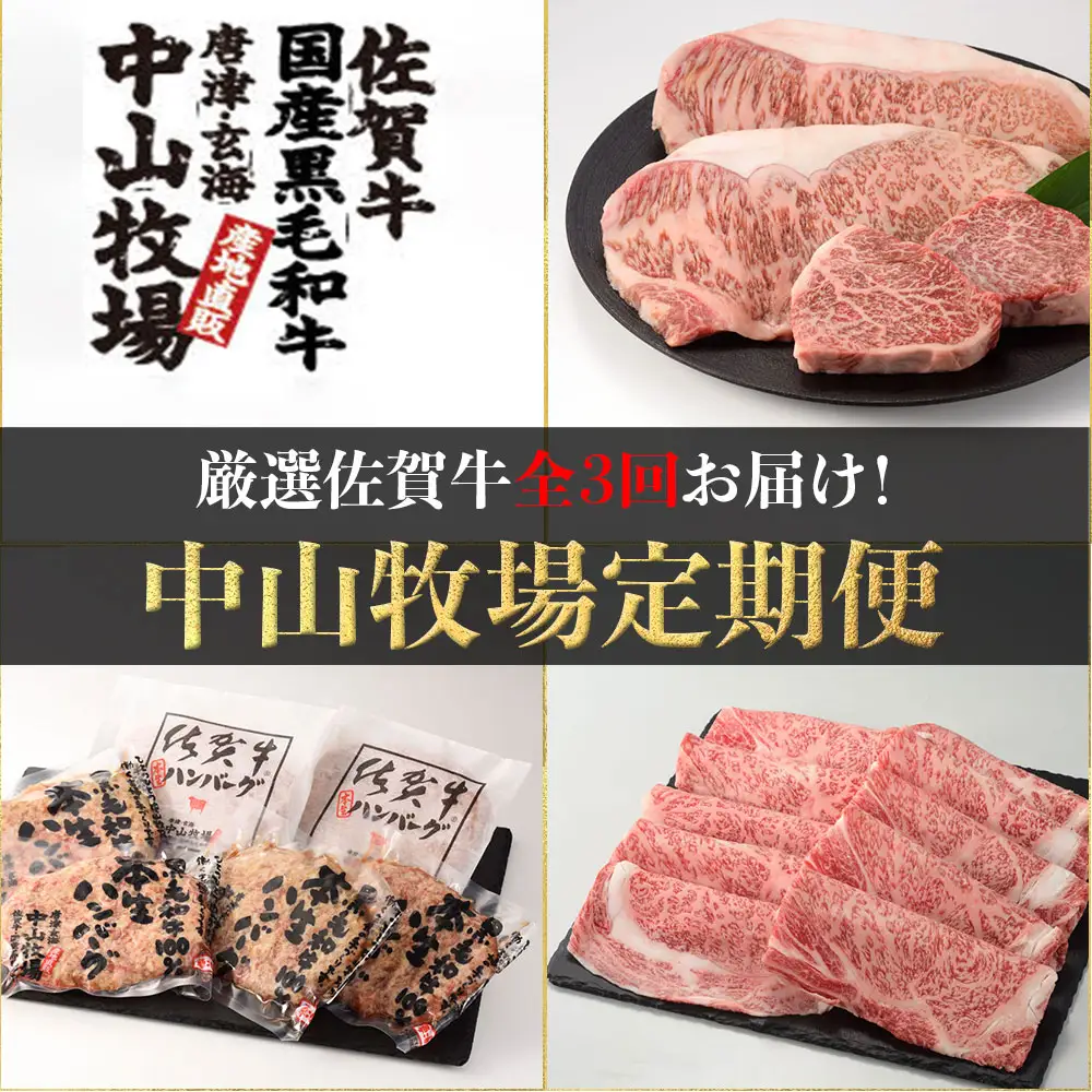 【3回定期便】中山牧場定期便 ／ 佐賀牛 牛肉 肉【Z009】
