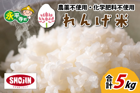 令和7年産 農薬不使用・化学肥料不使用 永平寺町産 れんげ米 5kg [B-002026]