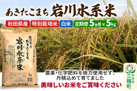 《定期便5ヶ月》【白米】あきたこまち 岩川水系米 5kg(5kg×1袋)×5回 令和7年産  