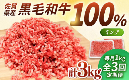 【3回定期便】黒毛和牛100%ミンチ 1kg / ひき肉 [IAX020]