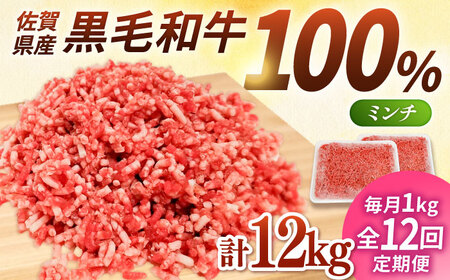 【12回定期便】黒毛和牛100%ミンチ 1kg / ひき肉  [IAX022]
