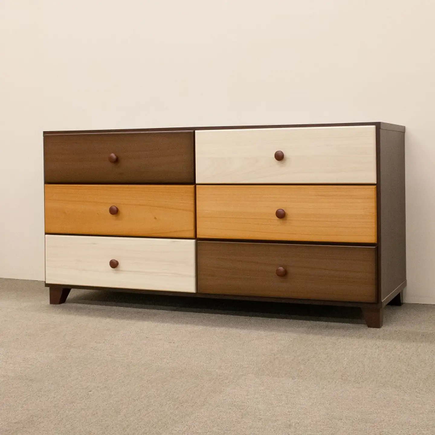 120ローチェスト3段マルーンⅡ【諸富家具】：C106-022