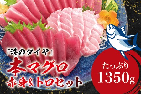 本マグロ（養殖）トロ＆赤身セット 1350g 【１ヶ月以内に順次発送】/ 高級 クロマグロ 中トロ 中とろ  まぐろ マグロ 鮪 刺身 赤身 柵 じゃばらまぐろ 本マグロ 本鮪【nks111B】