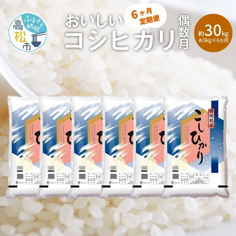 【6ヶ月定期便】計約30kg 偶数月 おいしいコシヒカリ約5kg