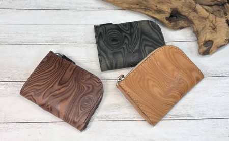 漉き模様革のL字ファスナーショート財布 ファッション小物 収納 コンパクト 牛革 革製品  茶